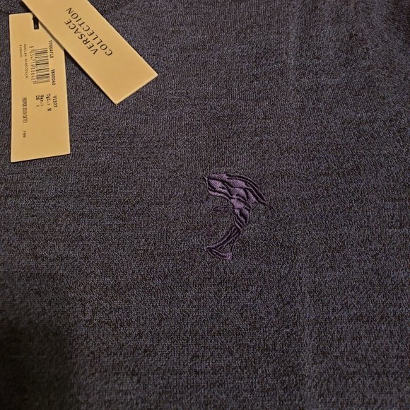 Versace Collection Blue Logo Crewneck Wool Sweater - Picture 2 of 6
